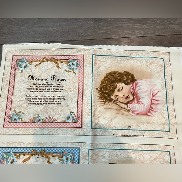 VTG Fabric Learning To Pray Victorian Children Cheat Quilt Squares 68”x44” - Picture 3 of 14